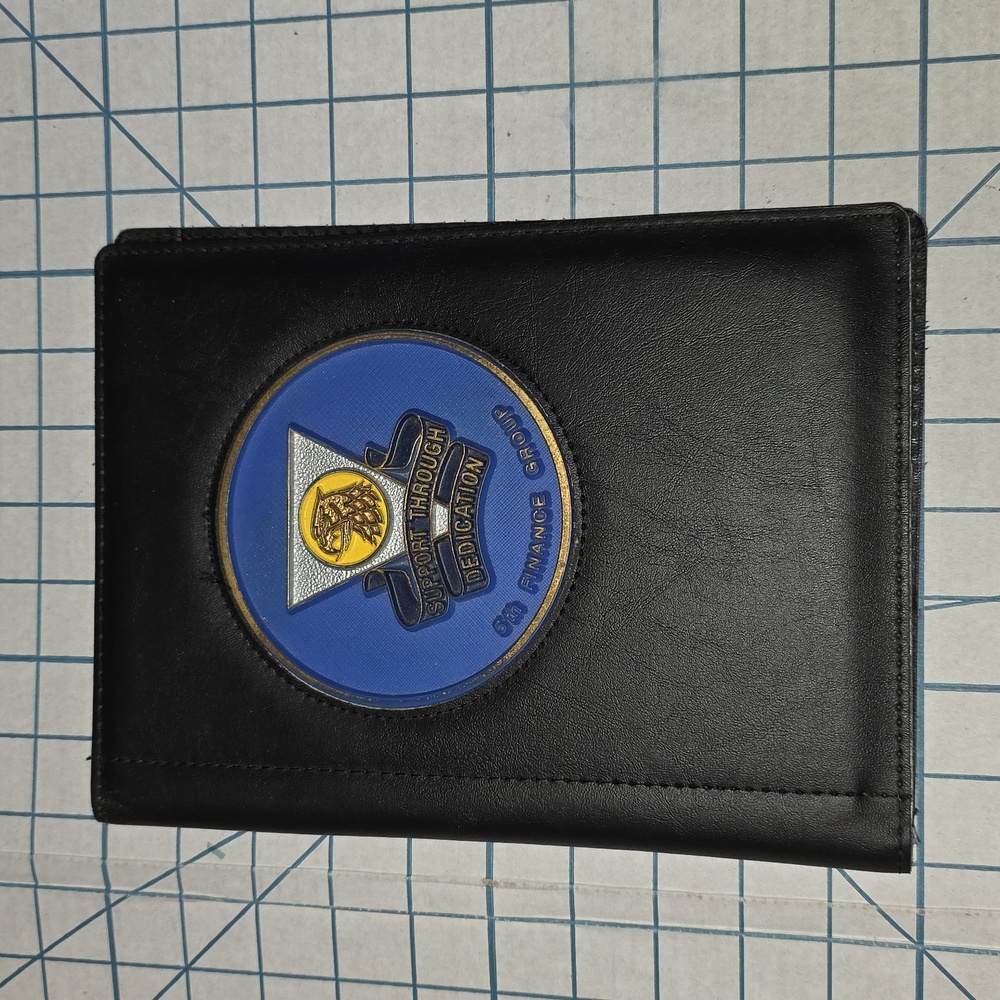 Black Folio, Pen - Unit Insignia US Army 5th Finance Group Germany 1980s 10x7.5